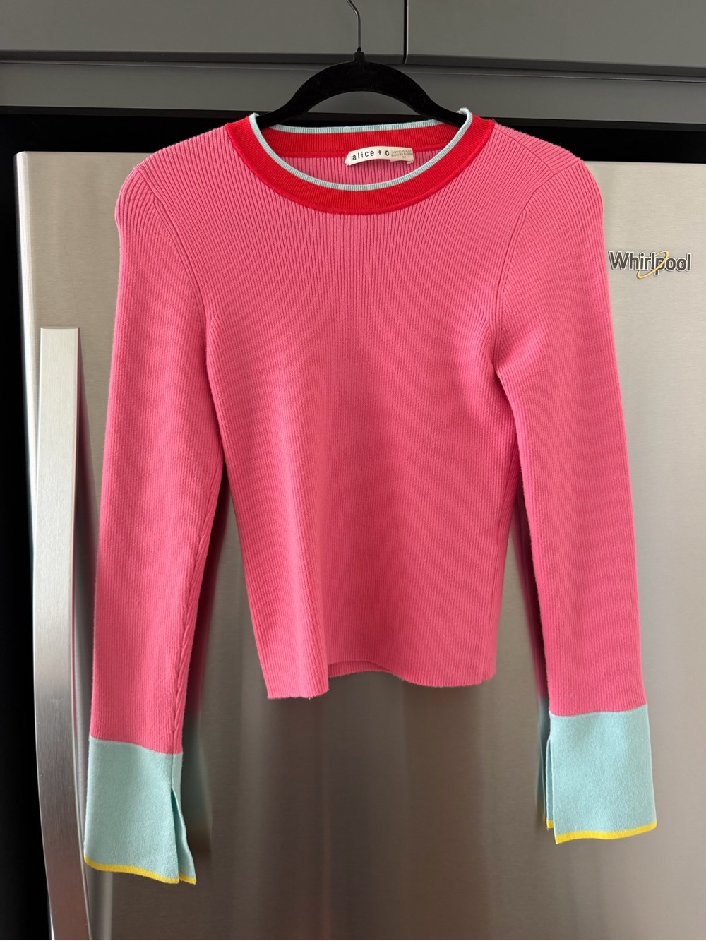 Alice + Olivia Pink Colorblock Ribbed Long-Sleeve Top